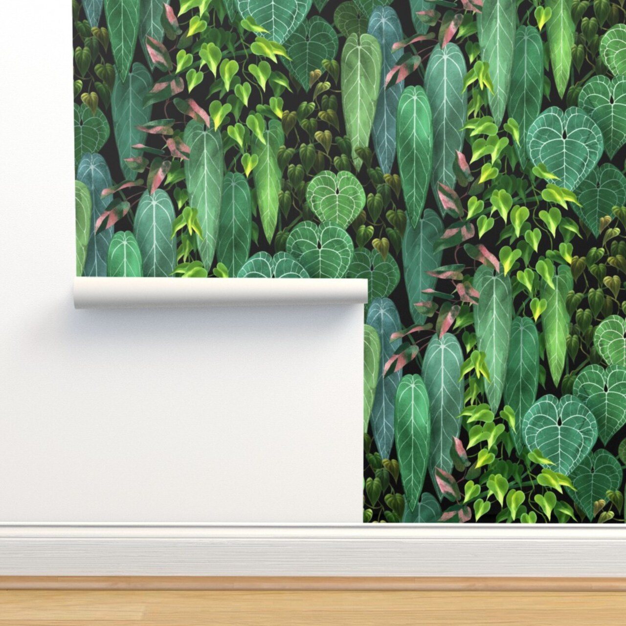 Jungle Leaves Tropical Plants Anthurium Rainforest Greenery Gardens Plant Lover Urban Climbing Vines Custom Pre-pasted Wallpaper by Spoonflower Pre-Pasted Wallpaper 2FT Wide